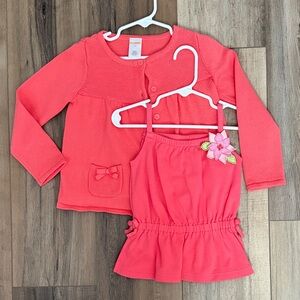 Gymboree Girls Coral Cardigan and Top Set sweater tank flower 3T